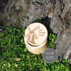 Urn for human ashes  with Windmill for Grandpa Custom wooden urn Personalized keepsake urn for grandfather