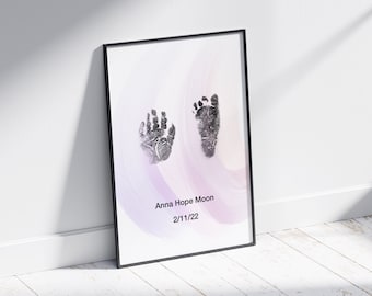 Prints of stillbirth footprint and handprint Infant memorial footprints Custom order Miscarriage keepsake Baby memorial drawing