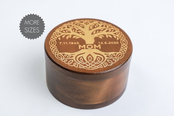 Brown Wooden urn for human ashes Gold Silver Copper luster pattern Tree of life Celtic style Personalized Handmade Small Medium Large  size