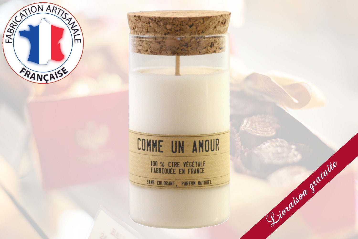 Bougie Parfumée Personnalisée - Parfum Gourmandise Etiquette Personnalisable Comme Un Amour, Des Bou