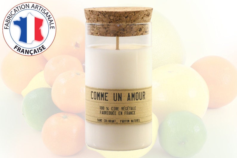 Personalized Citrus scented candle Customizable label Comme un Amour, French artisanal candles with the right scent image 2