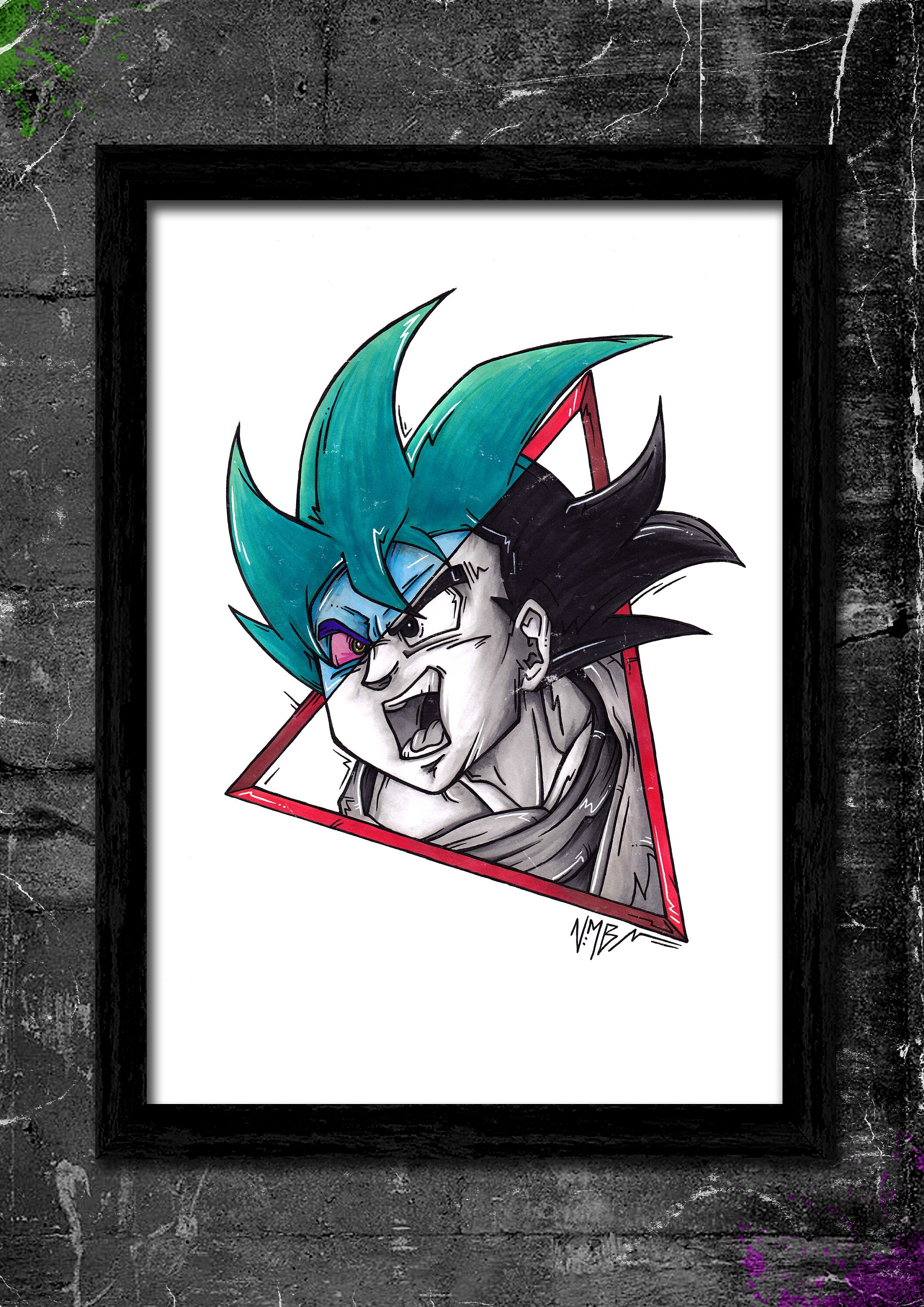 Goku Young Songoku Dragon Ball DBZ Anime drawing black and white | Art  Board Print