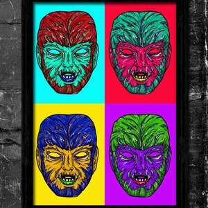 Universal Monsters Pop Art Wolfman  - A4 Signed Art Print (Inspired by Wolfman)