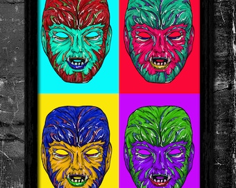 Universal Monsters Pop Art Wolfman  - A4 Signed Art Print (Inspired by Wolfman)