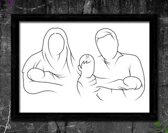 PERSONALISED Minimalist line drawing family/individual portrait - DIGITAL Art Print