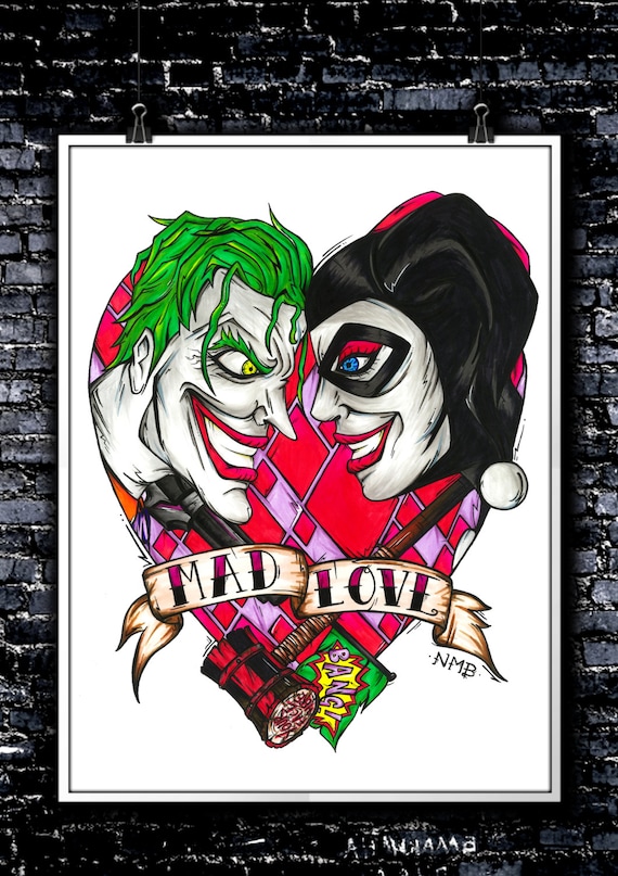 Mad Love A4a3 Signed Art Print Inspired By The Joker And Harley Quinn