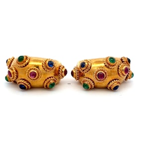 3.00 Carat Emerald Ruby Sapphire 18 Karat Yellow Gold Clip on Earrings