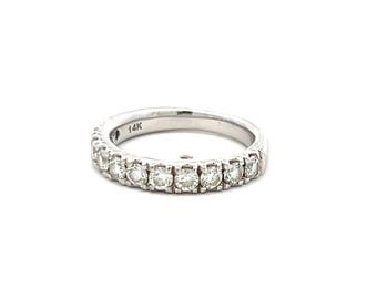 1.10 Carat Round Brilliant G Si Diamond 14 Karat White Gold Half-Eternity Ring