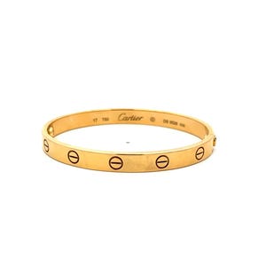 Cartier 18 Karat Yellow Gold Love Bracelet Size 17 6.2mm Wide