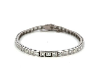 Vintage Platinum Tennis Bracelet With 4.49ct Baguette & Old European Cut Diamond
