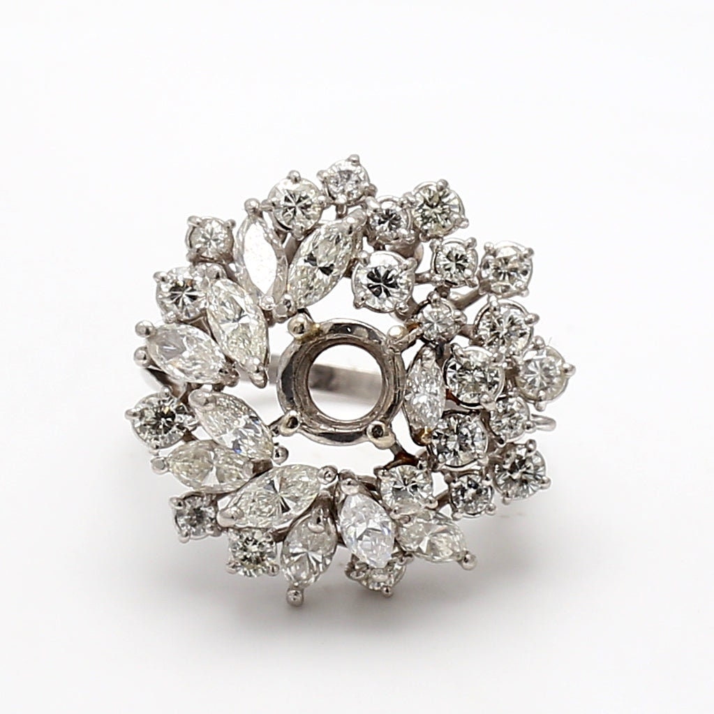 4.40 Carat Round Brilliant H-SI1 Diamond White Platinum Semi Mount Ring