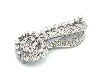 Vintage Platinum Pin Brooch With 1.26 Carat Round H-vs Diamonds 10.3 Grams