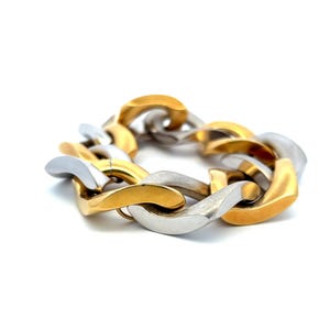 123 Grams 8.5 Inch 18 Karat Two Tone Gold Large Link Bracelet