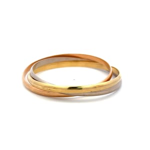 Cartier 18 Karat Tri Color Gold Bangle Trinity Bracelet 4.4 Mm Size 7