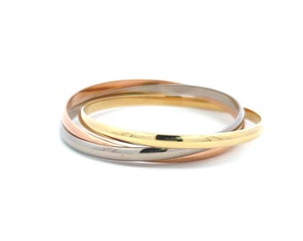 Cartier 18 Karat Tri Color Gold Bangle Trinity Bracelet With Paper