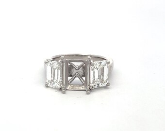 Platinum Semi Mount Ring With 2.48 Carat Emerald Cut G-VVS Gia Diamonds Size 4.5