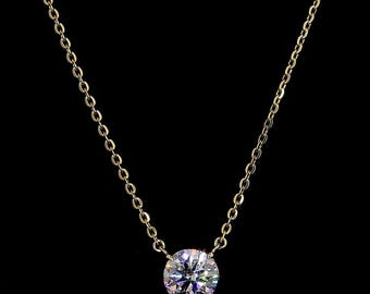 Lab-Grown 2.03 Carat Round D-Vs1 Diamond 14k Yellow Gold Solitaire Pendant