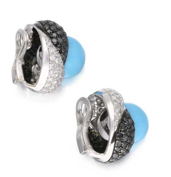 18K White Gold, Turquoise, Diamond and Black Diam… - image 2