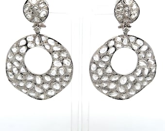 16.00 Carat Rose Cut and Round Diamond 18k White Gold Chandelier Earrings