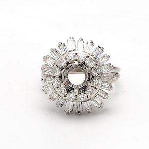 3.30 Carat Round and Baguette H Si1 Diamond Platinum Semi Mount Ring