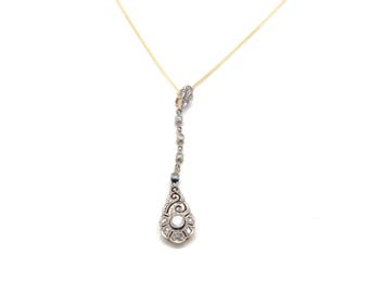 0.23 Carat Old European Cut Diamond 14 Karat Two Tone Gold Pendant Necklace