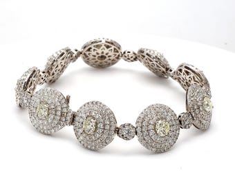 Vintage 14k White Gold Link Bracelet 19.98 Carat Round Diamonds 7.75 Inch