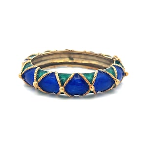 Vintage 85.50 Grams Enamel 14 Karat Yellow Gold Bangle Bracelet