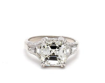 5.06 Carat Asscher Cut L-SI1 Diamond Platinum Wedding Ring