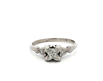 0.30ct Old European & Rose Cut Diamond Platinum Art Deco Vintage Ring