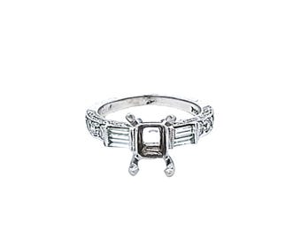 0.95 Carat Baguette and Round Brilliant Diamond Platinum Semi Mount Ring
