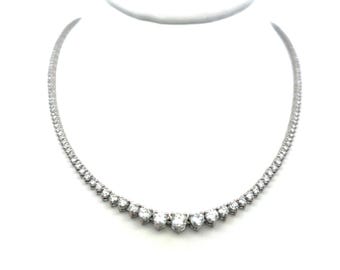 Vintage 14k White Gold Riviera Necklace With 5 Carat G-vs Round Diamonds