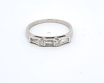 0.30 Carat Baguette and Round Brilliant Shape G-VS2 Diamond Platinum Band Ring