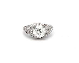 3.50 Carat Old European Cut and Marquis Shape Diamond Platinum Art Deco Ring