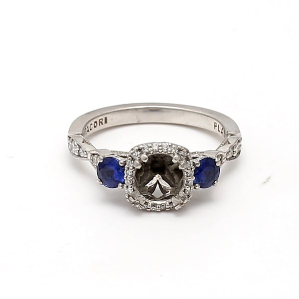 Andrew Clunn 0.40 Carat Round Brilliant Sapphire 0.06 Carat Round Brilliant G VS1 Diamond Platinum Semi Mount Ring