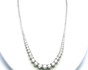 16.50 Carat Round Brilliant Diamond 18 Karat White Gold Riviera Necklace