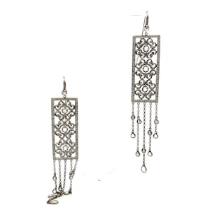 3.43 Carat Round Pear Shape Rose Cut Diamond 18k White Gold Dangling Earrings