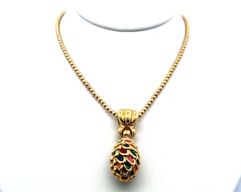 Vintage 18k Yellow Gold Enamel Pendant Necklace – 12.50g, 18 Inches