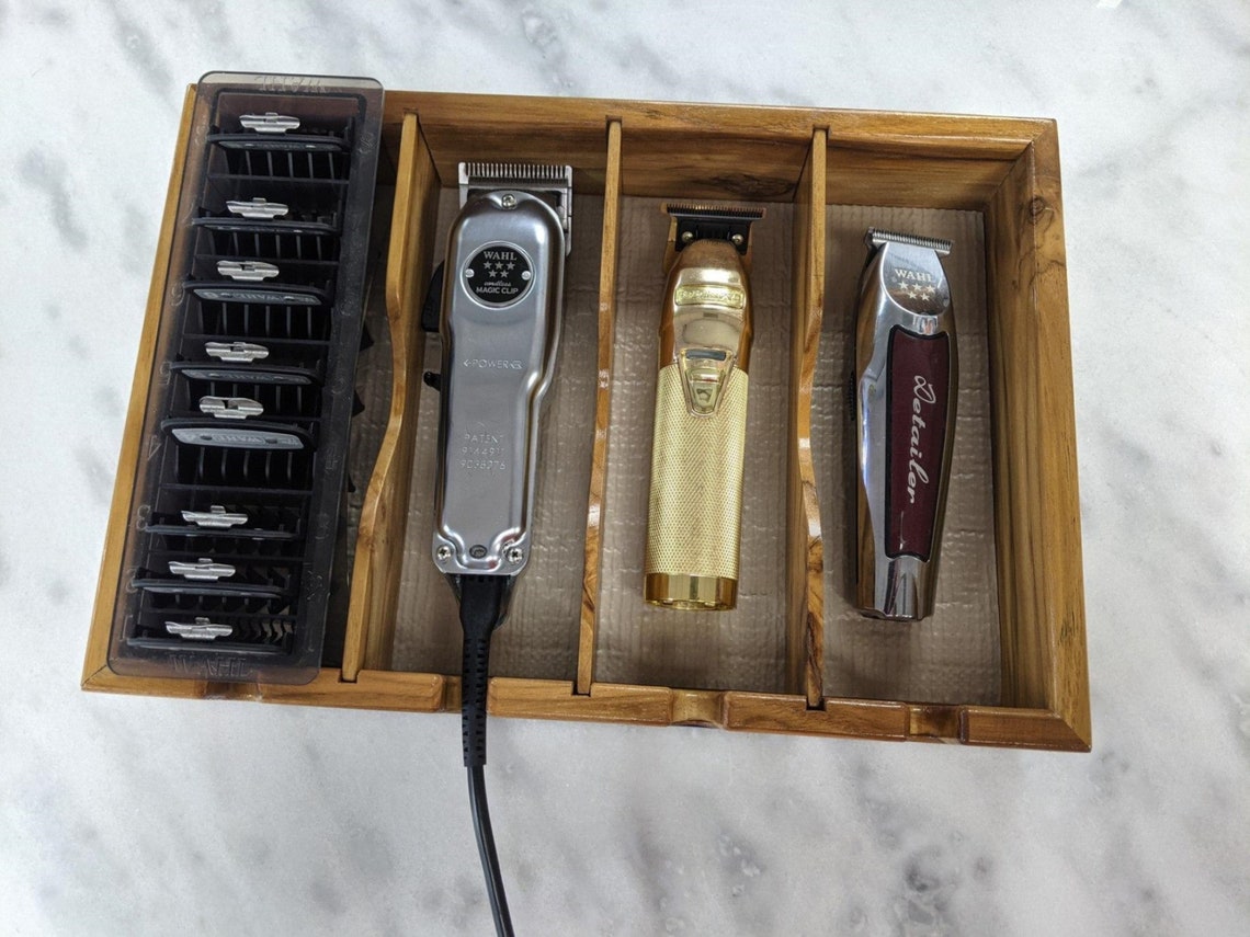 Beautifully crafted wood barber clipper tray organizer. Etsy