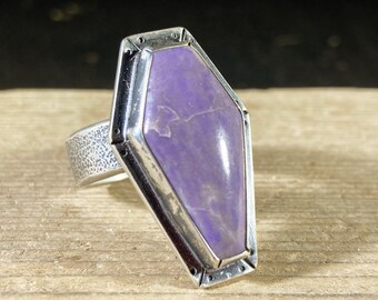 Lavender Jade Coffin Cut Silver Ring