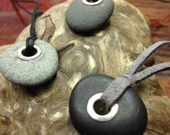 Hand Riveted River Pebble Stone Necklace