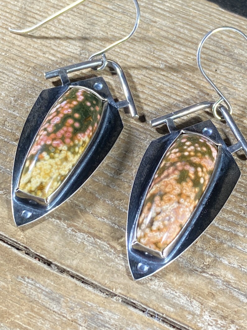 Ocean Jasper /& Sterling Silver Shield Earrings