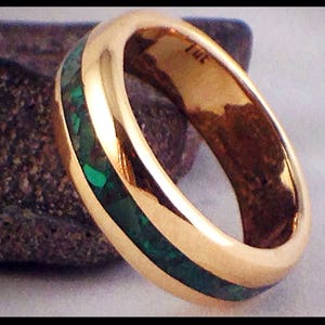 Unisex Wedding Band w/Malachite and Apple Green Jade Inlay