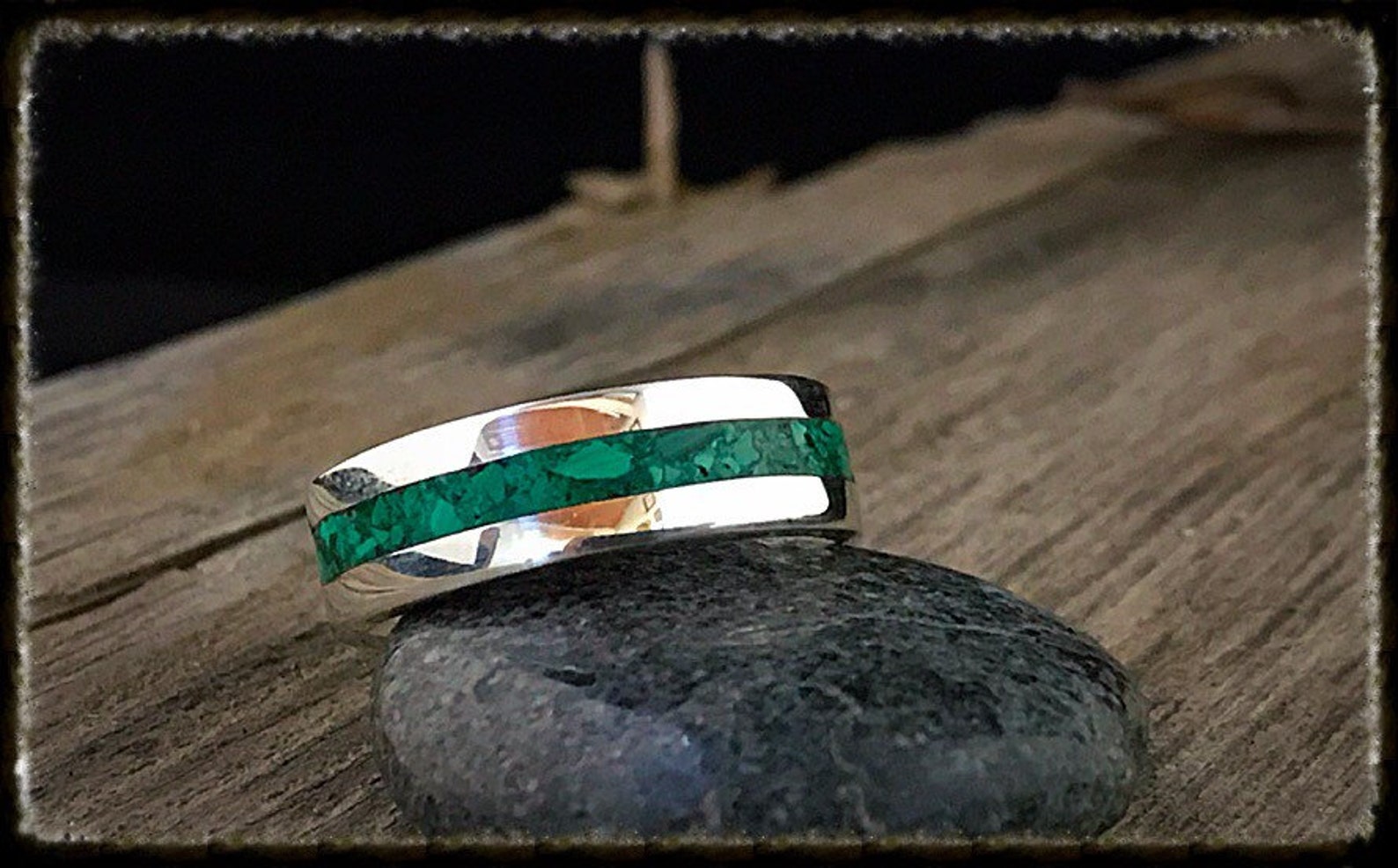 Unisex Wedding Band W/malachite and Apple Green Jade Inlay Etsy