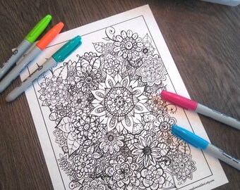 Coloriage à Imprimer Dessin No7 éclat De Fleurs Pdf Etsy