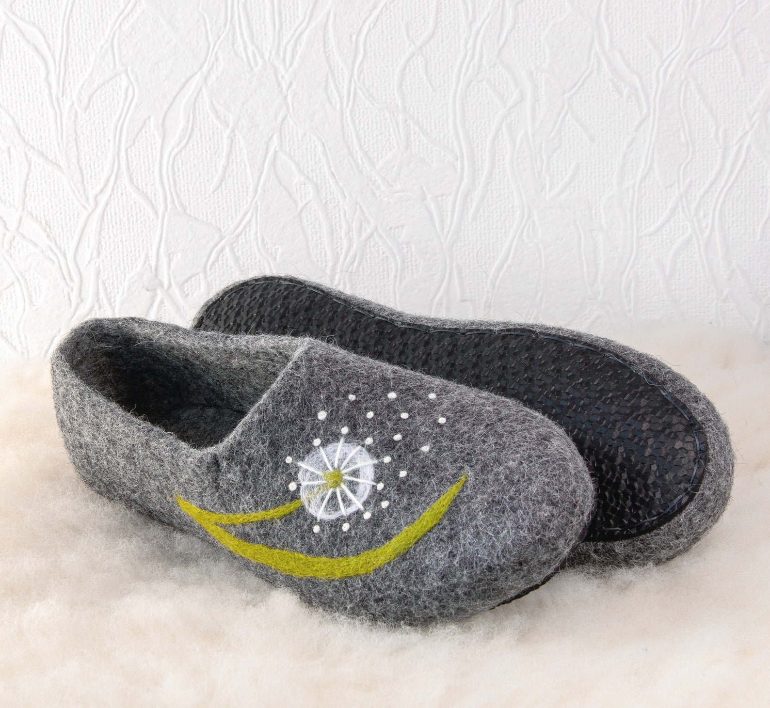 Ecofriendly woolen slippers for women with dandelion flower Etsy