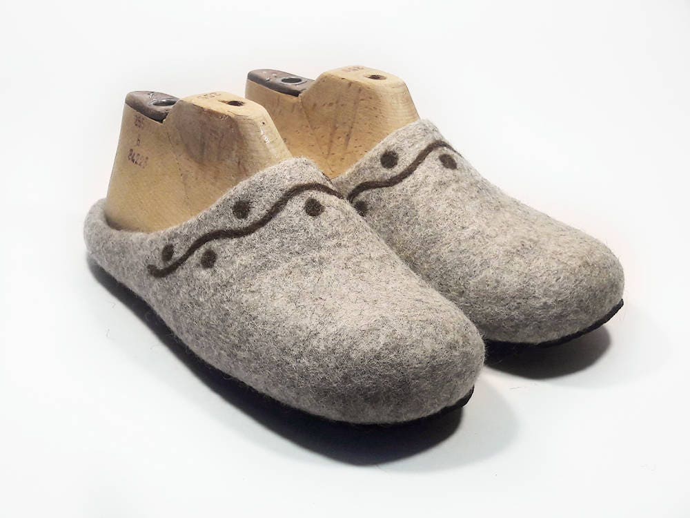 Womens felt wool Slippers Handmade home felt shoes Beige warm Etsy
