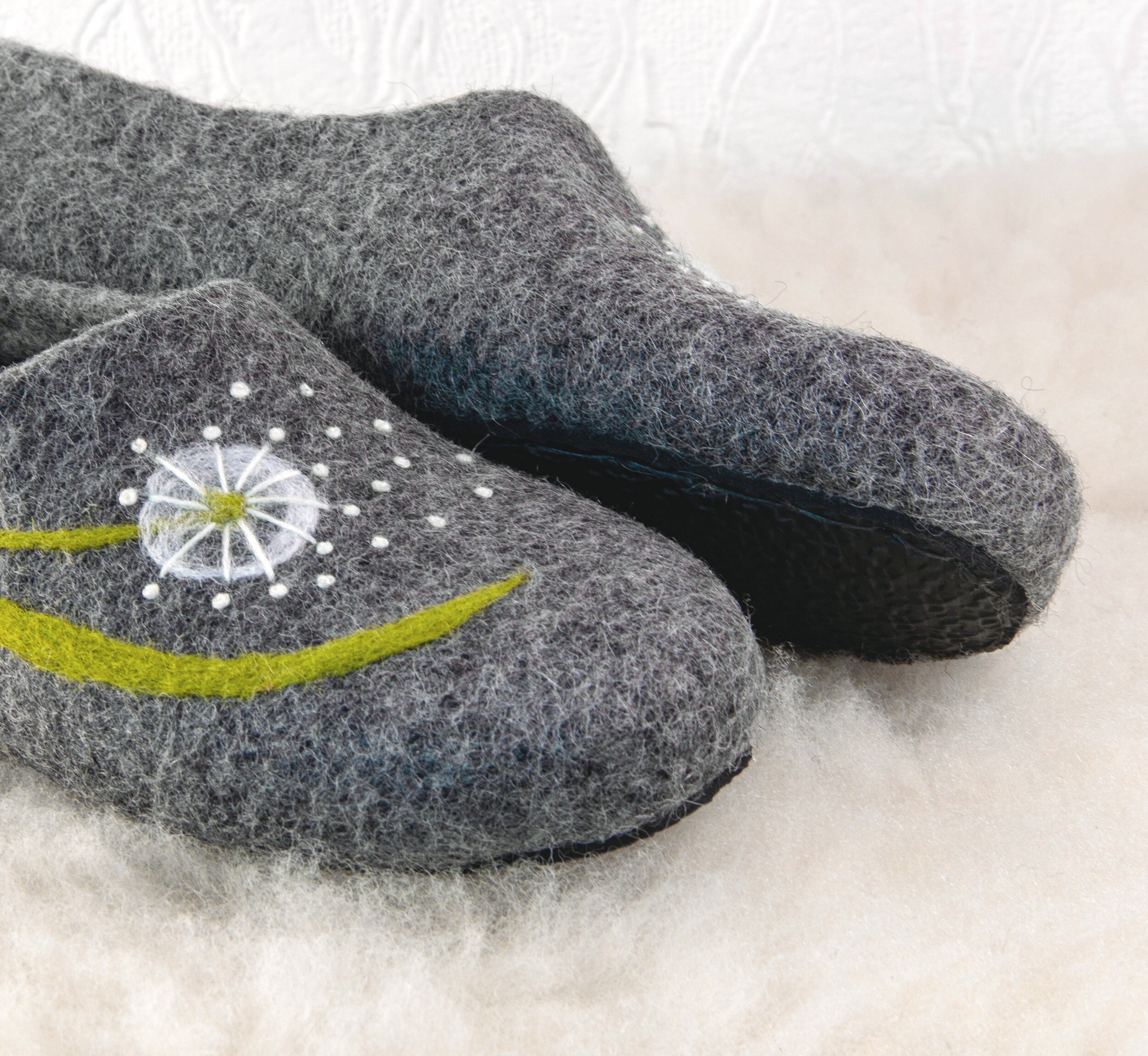 Ecofriendly woolen slippers for women with dandelion flower Etsy