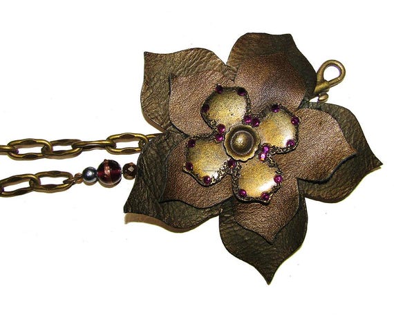 Unique, Vintage Leather Flower and Metal Chain Belt for 