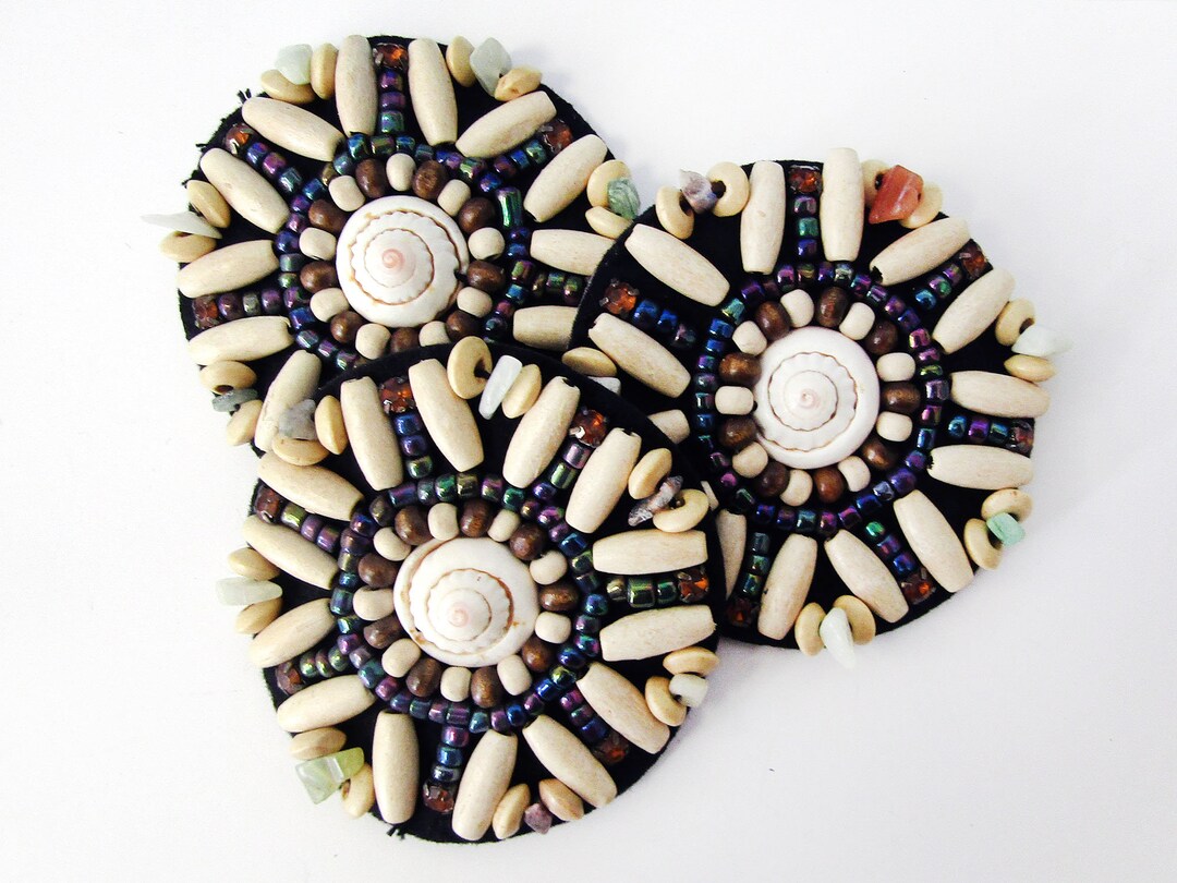 Vintage Beaded Applique, Shell and Wood Beaded Patch Etsy