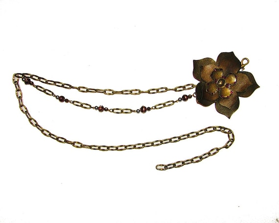 Unique, Vintage Leather Flower and Metal Chain Belt for 